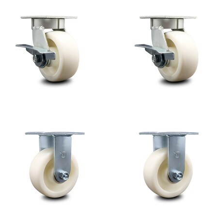 Service Caster 5 Inch Kingpinless Nylon Wheel Caster Brakes 2 Rigid, 2PK SCC-KP30S520-NYR-SLB-2-R-2
